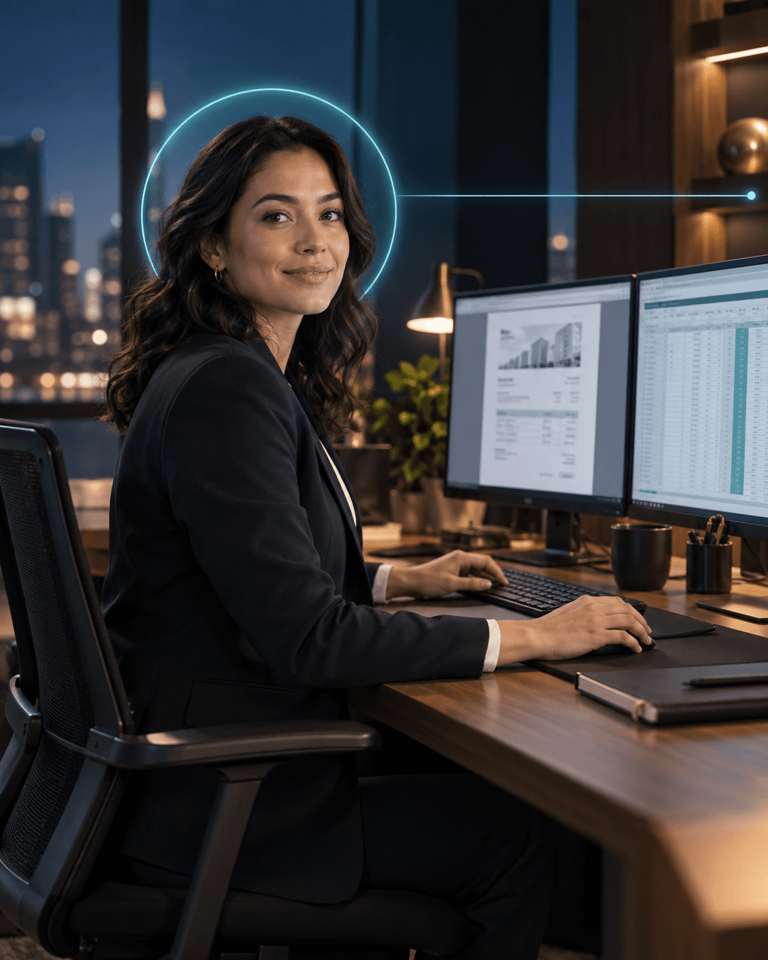 A finance team member at her workstation