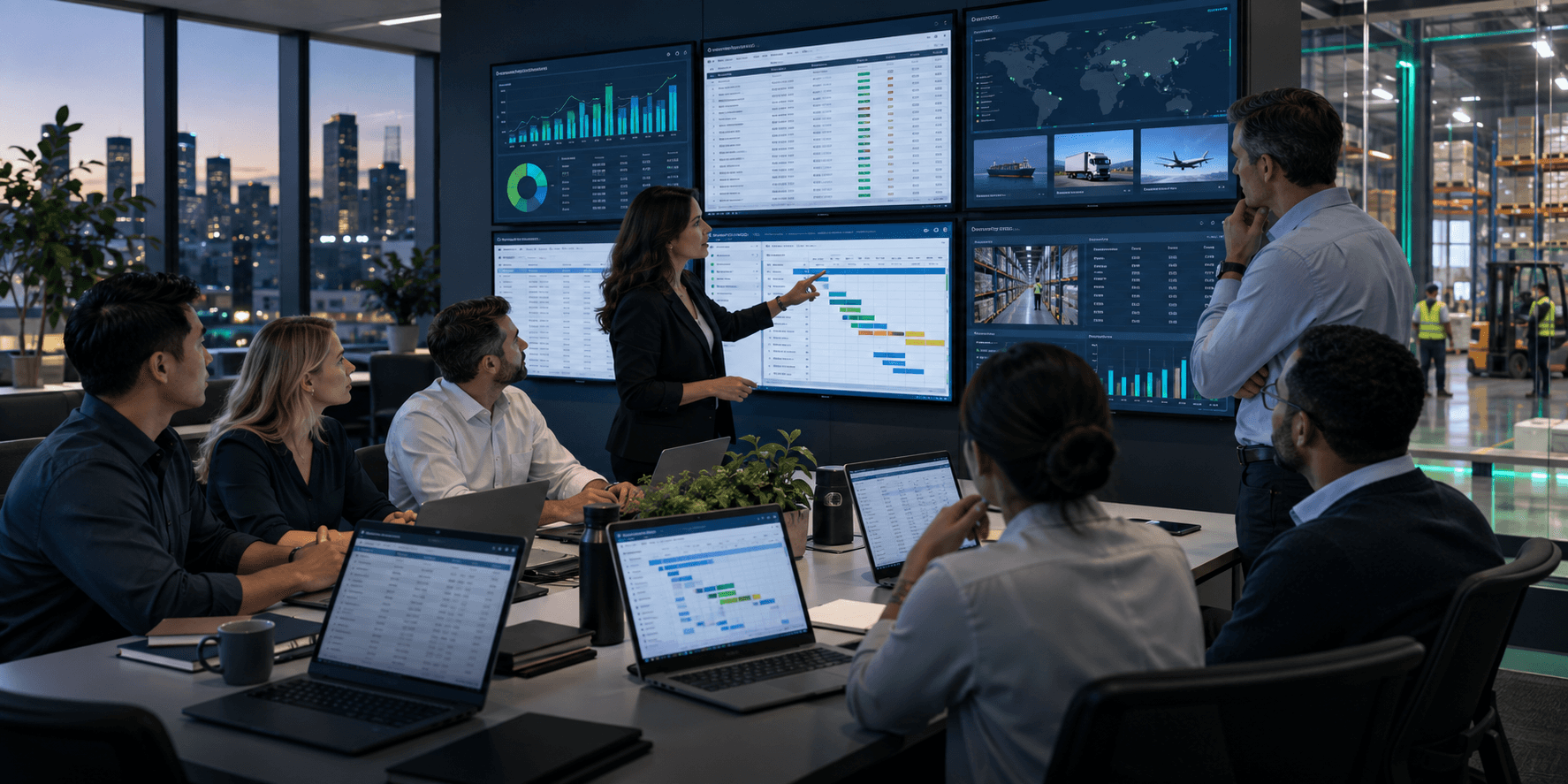 A finance leader coordinating purchasing, inventory, production, sales and logistics with a cross-functional business team