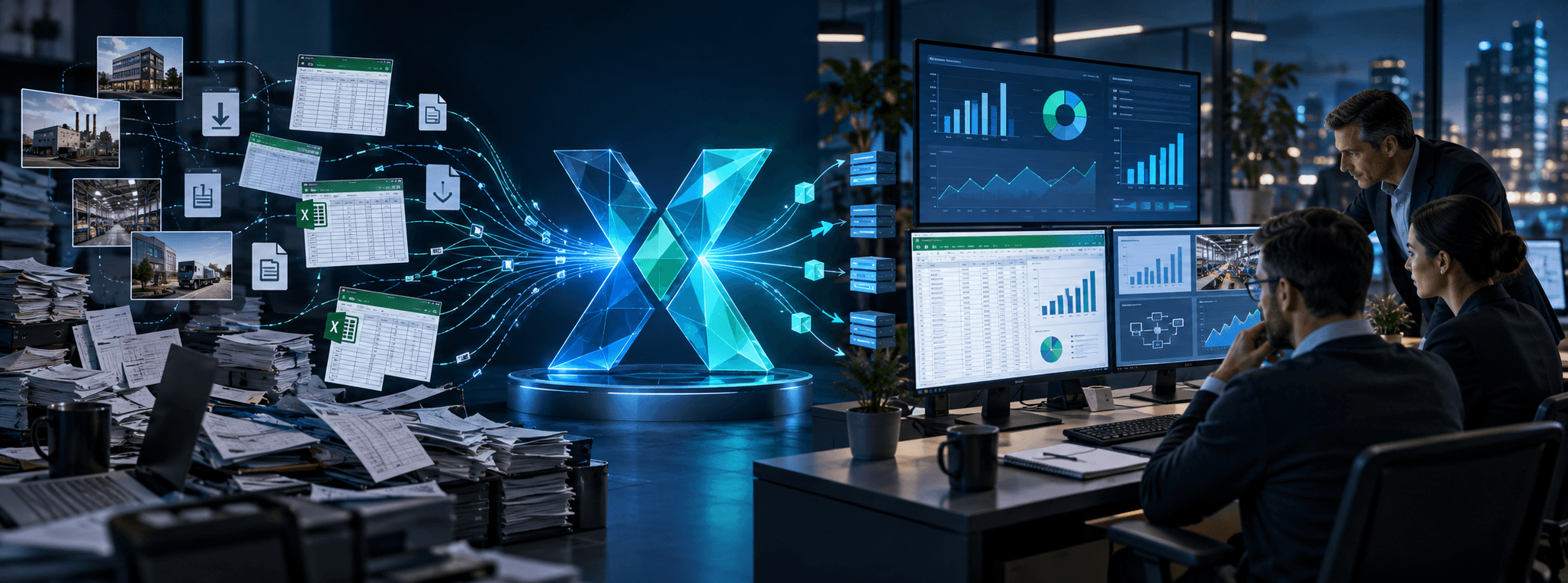 Disconnected company files and repeated manual exports becoming organised data, Excel reports and useful finance work through KX